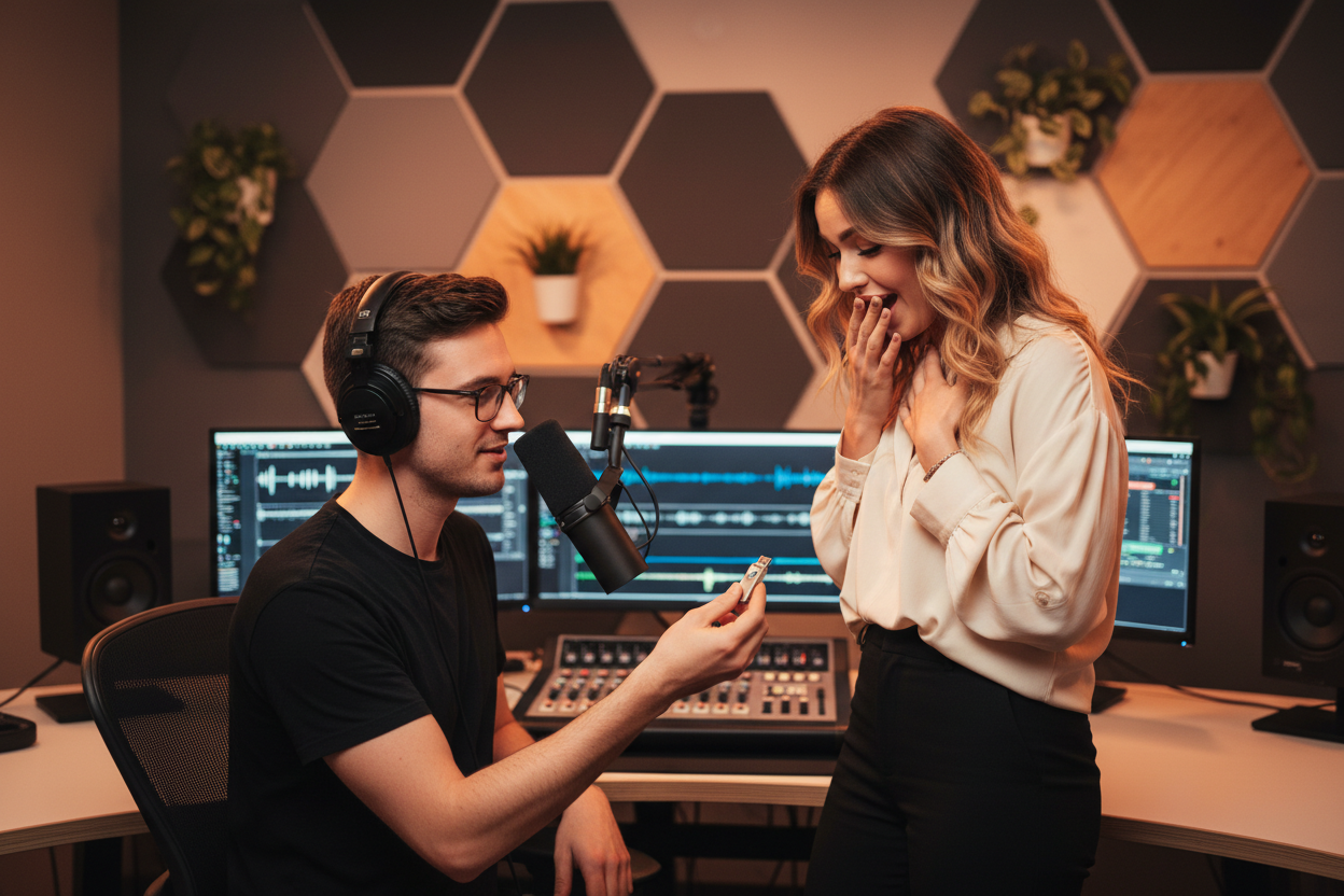 César entregando el pendrive con recuerdos a Bulma